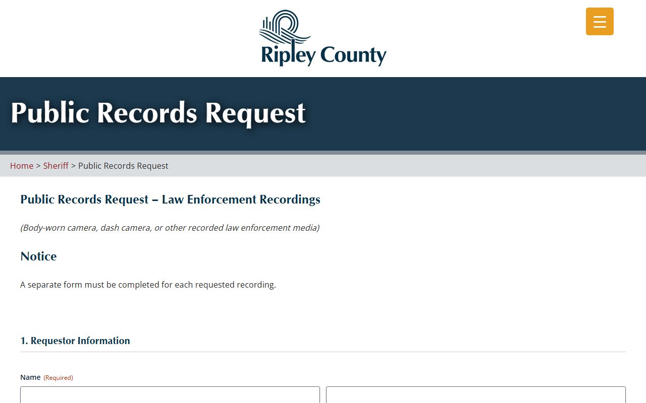 Ripley County inmate records public records request form