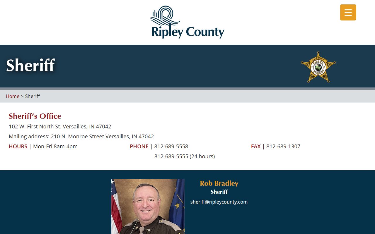 Ripley County Sheriff's Office web page with jail information links